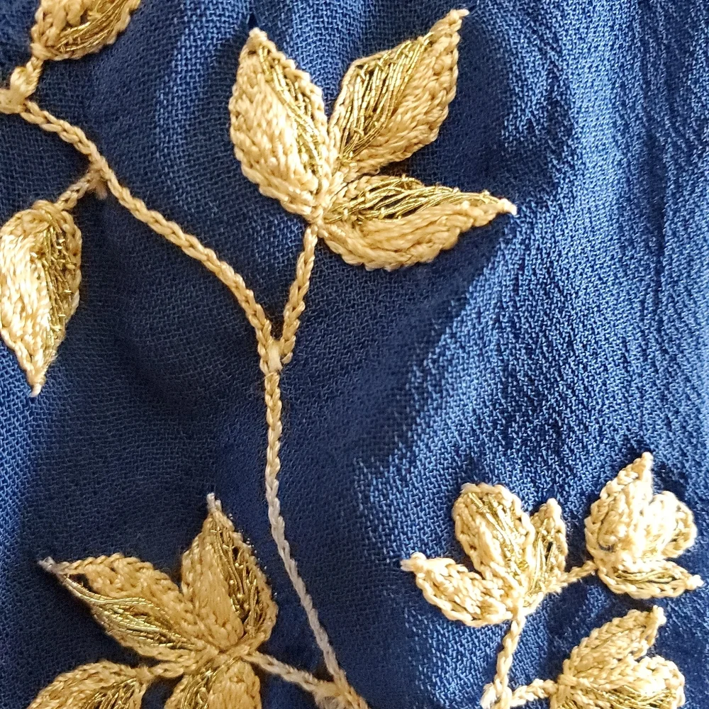 VINTAGE NWOT Royal Blue Semi Sheer, Gold Embroider